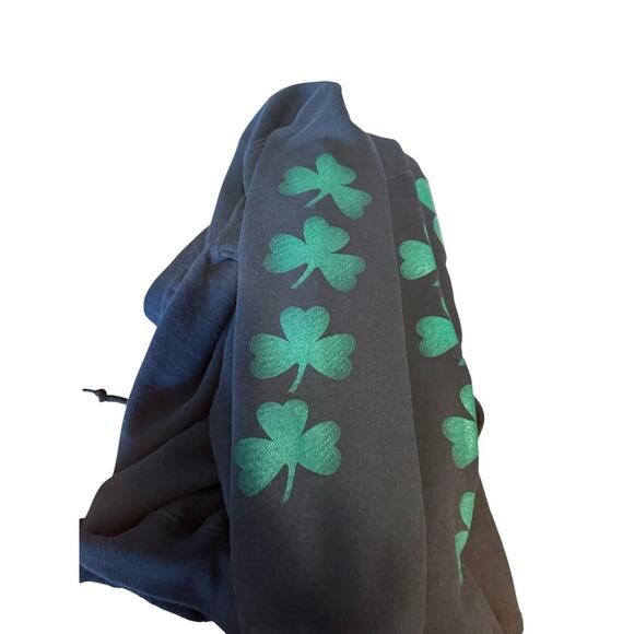 IRISH Hooded Black Sweatshirt Clover Leaf St. Patrick's Day Men’s Medium EUC - Picture 5 of 6